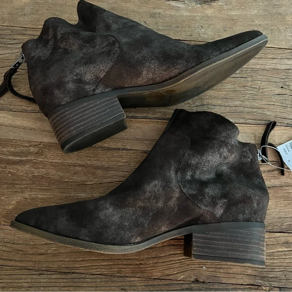 Lucky Brand Lahela Suede Booties Brown Metallic Size 6.5‎